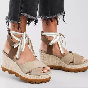 Sorel Beige and Brown Lace-Up Espadrilles